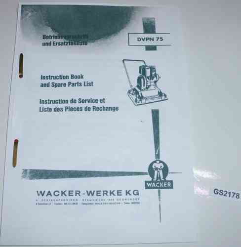 Wacker DVPN 75 Rüttelplatte Ersatzteilliste GS2178